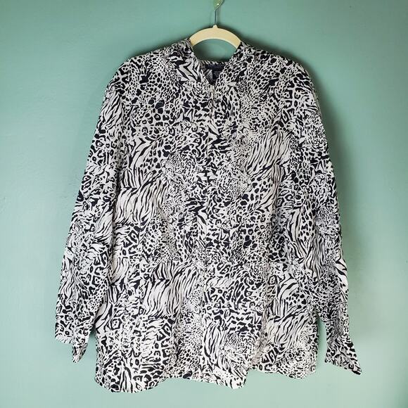 Anne Carson Womens Animal Print Full Zip Linen Hooded Jacket Size 2X - Picture 1 of 6